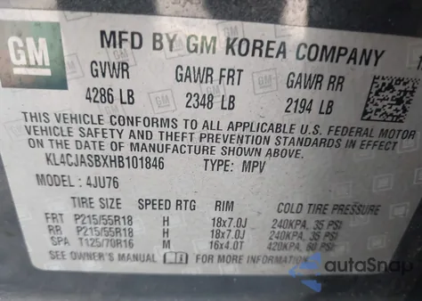 2017 Buick Encore Preferred from USA, damaged, VIN KL4CJASBXHB101846